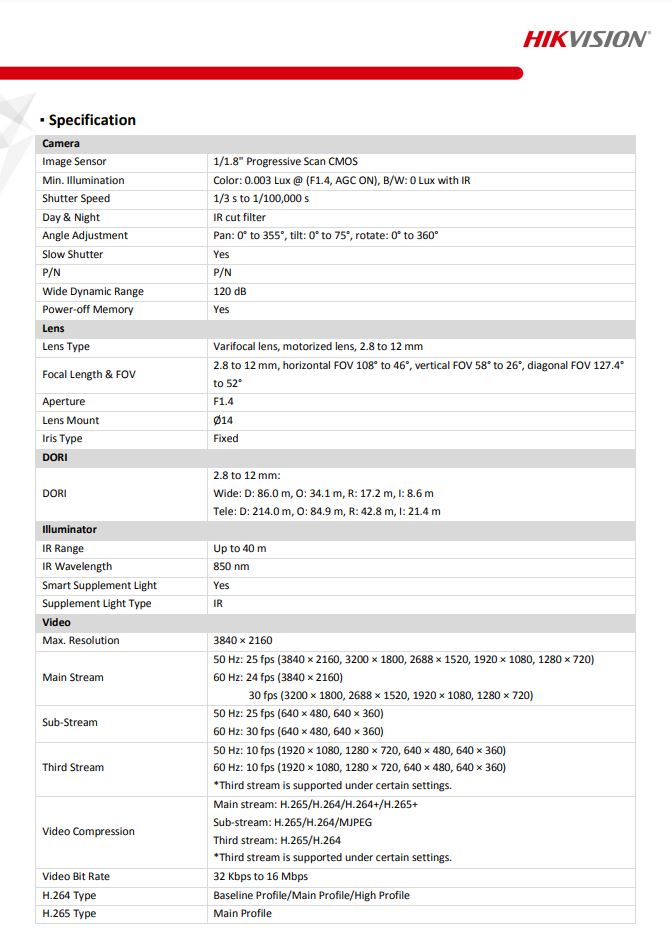 HIKVISION DS-2CD2H86G2-IZS(C) 4K AcuSense Motorized Varifocal Turret Network Camera