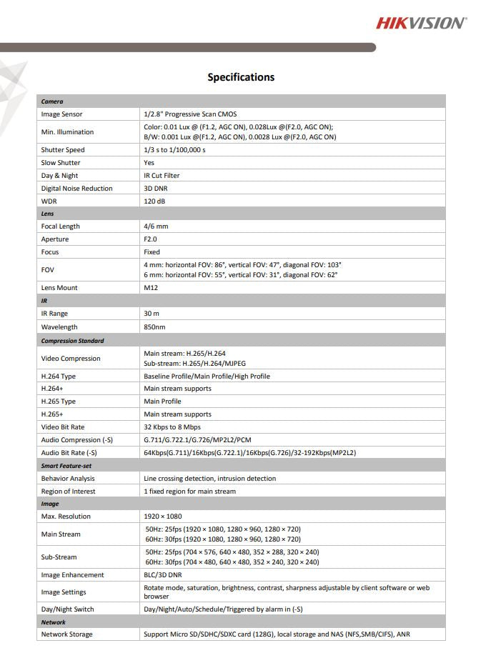 HIKVISION DS-2CD2T21G0-IS 2MP WDR Fixed Bullet Network Camera