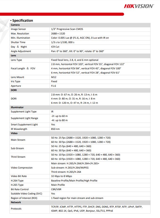 HIKVISION DS-2CD2T43G2-2I 4MP AcuSense Fixed Bullet Network Camera