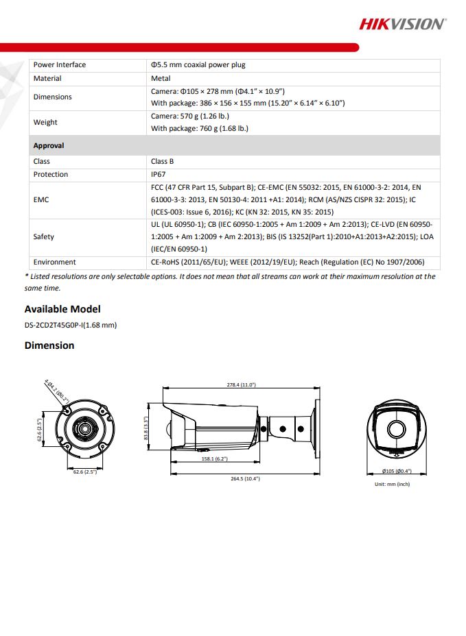 HIKVISION DS-2CD2T45G0P-I 4MP Super Wide Angle Fixed Bullet Network Camera