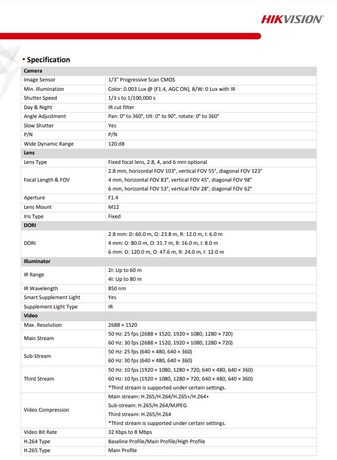 HIKVISION DS-2CD2T46G2-2I(C) 4MP AcuSense Fixed Bullet Network Camera