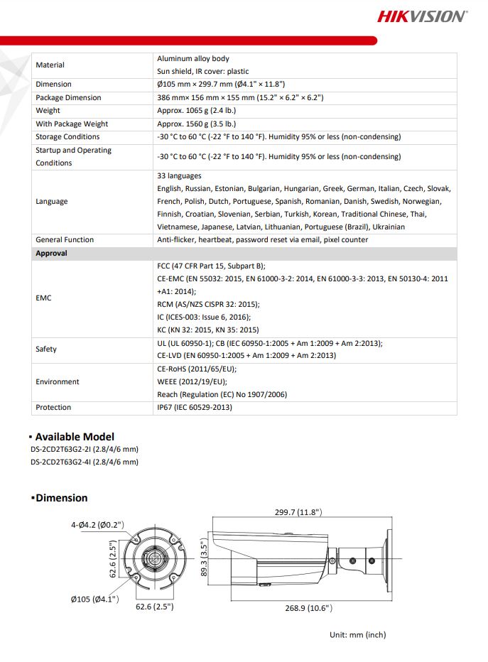 HIKVISION DS-2CD2T63G2-2I 6MP AcuSense Fixed Bullet Network Camera