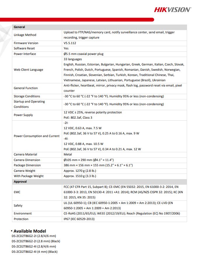 HIKVISION DS-2CD2T86G2-2I(C) 4K AcuSense Fixed Bullet Network Camera