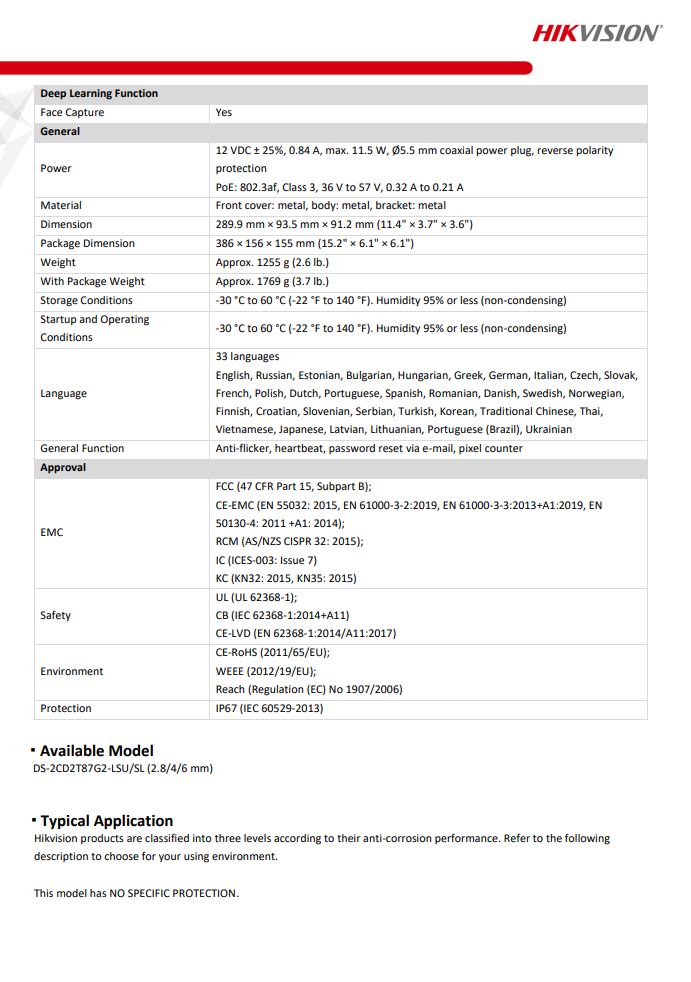 HIKVISION DS-2CD2T87G2-LSU/SL (C) 8MP ColorVu Strobe Light & Audible Warning Fixed Bullet Network Camera