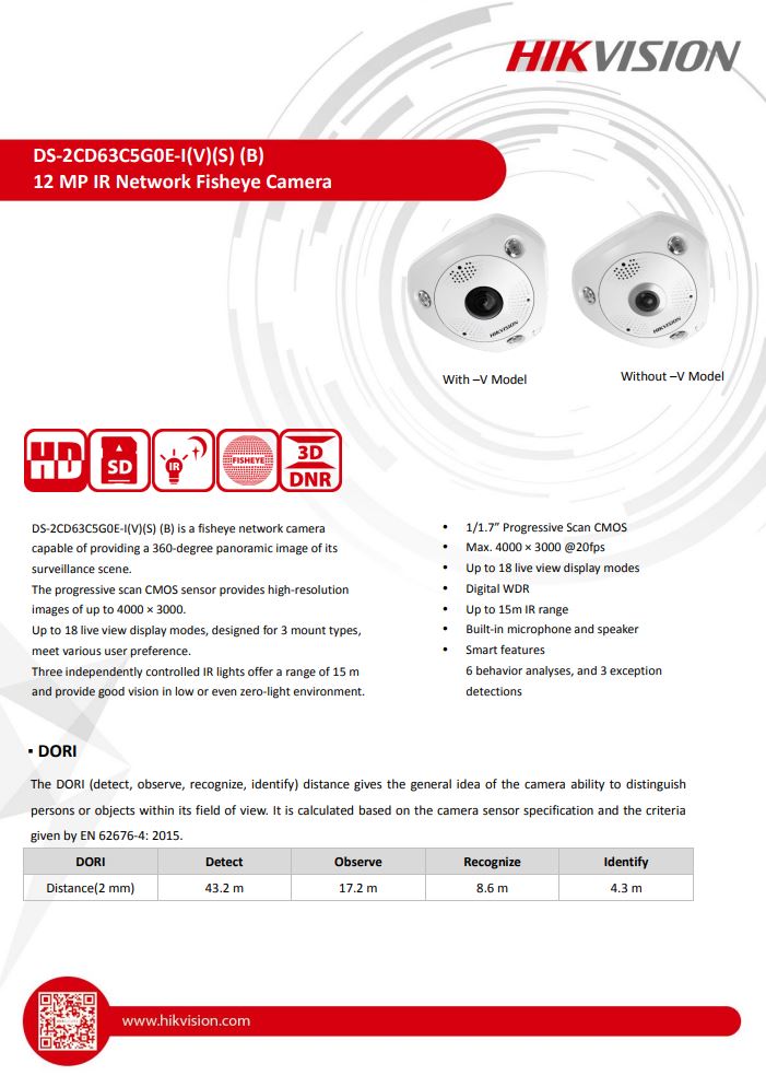 HIKVISION DS-2CD63C5G0E-IVS 12MP IR Network Fisheye Camera