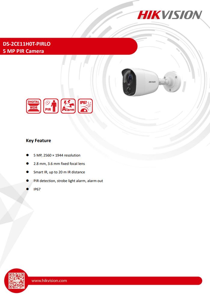 DS-2CE11H0T-PIRLO 5MP PIR Fixed Mini Bullet Camera