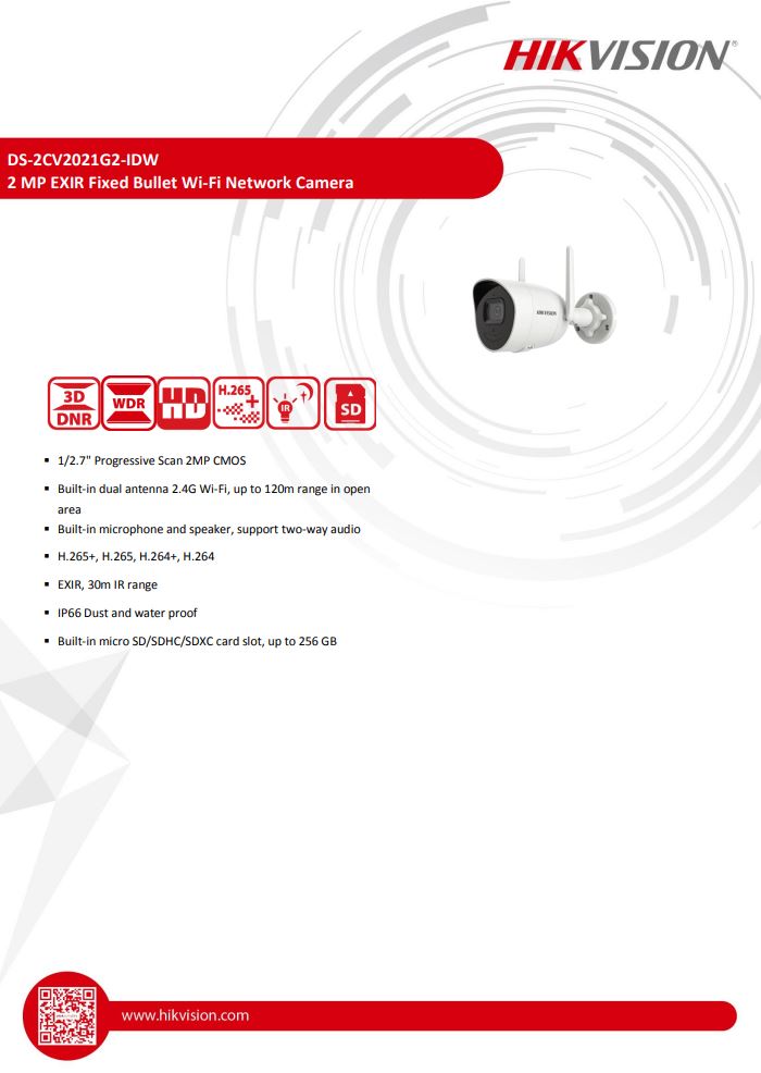 HIKVISION DS-2CV2021G2-IDW(D) 2MP Outdoor Audio Fixed Bullet Network Camera