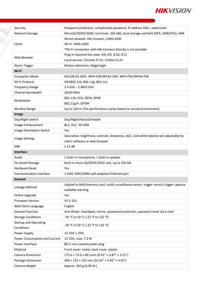 HIKVISION DS-2CV2021G2-IDW(D) 2MP Outdoor Audio Fixed Bullet Network Camera