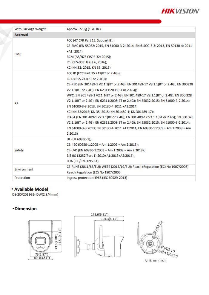 HIKVISION DS-2CV2021G2-IDW(D) 2MP Outdoor Audio Fixed Bullet Network Camera