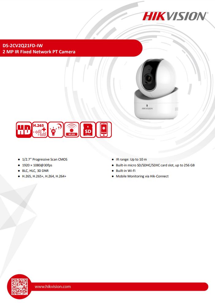 HIKVISION DS-2CV2Q21FD-IW 2MP Indoor Audio Fixed Wi-Fi PT Network Camera