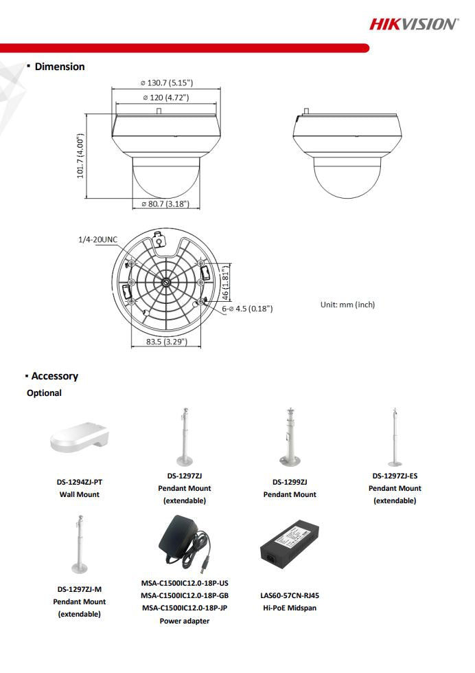 HIKVISION DS-2DE2A404IW-DE3/W(C0)(S6) 2" 4MP 4X Powered by DarkFighter IR Network Speed Dome