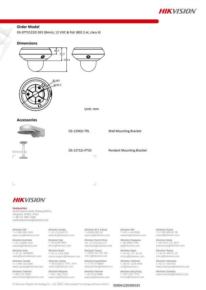 HIKVISION DS-2PT3122IZ-DE3(2.8-12mm)(2mm) PT3mini PanoVu Camera