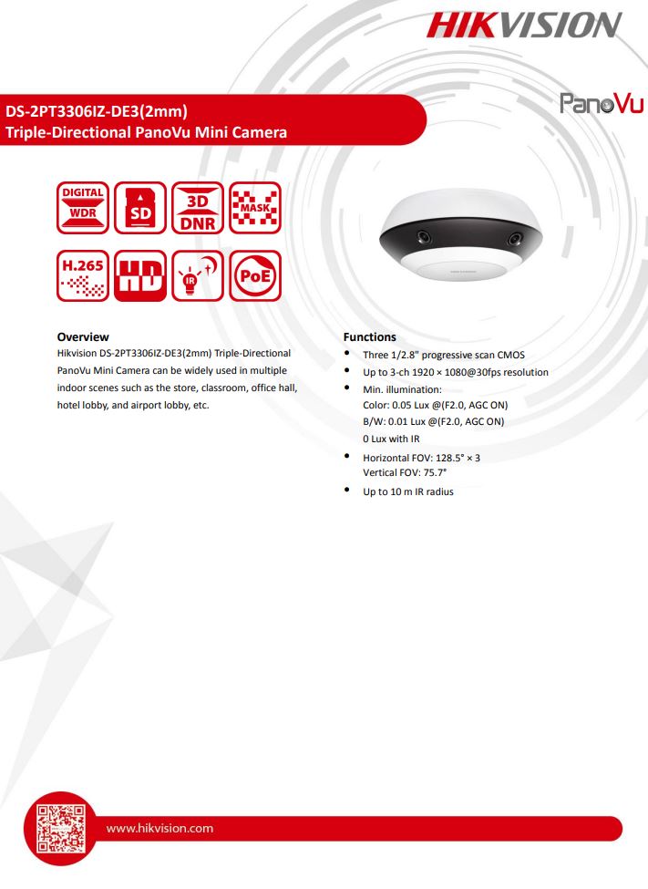 HIKVISION DS-2PT3306IZ-DE3(2mm) PT3mini PanoVu Camera