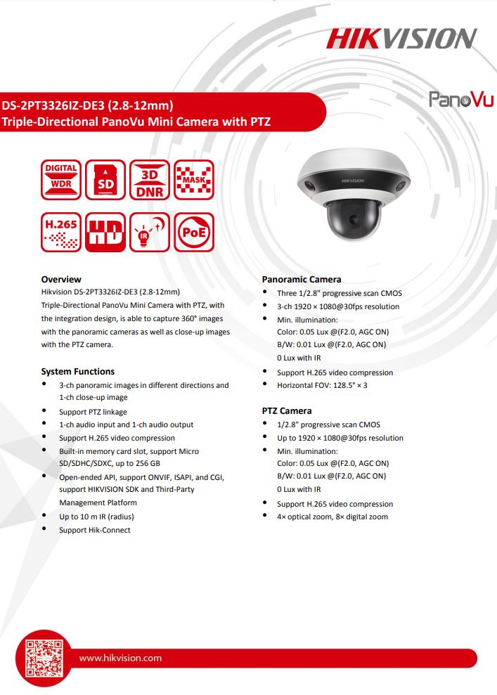 HIKVISION DS-2PT3326IZ-DE3(2.8-12mm)(2mm) PT3mini PanoVu Camera