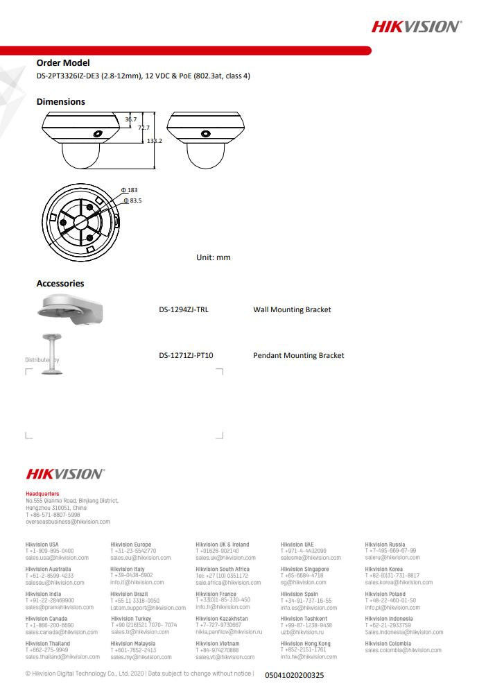 HIKVISION DS-2PT3326IZ-DE3(2.8-12mm)(2mm) PT3mini PanoVu Camera