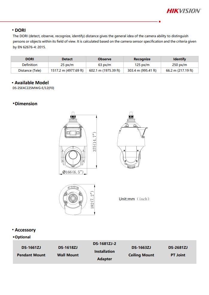 HIKVISION DS-2SE4C225MWG-E(12F0) TandemVu 4" 2MP 25X Colorful & IR Network Speed Dome