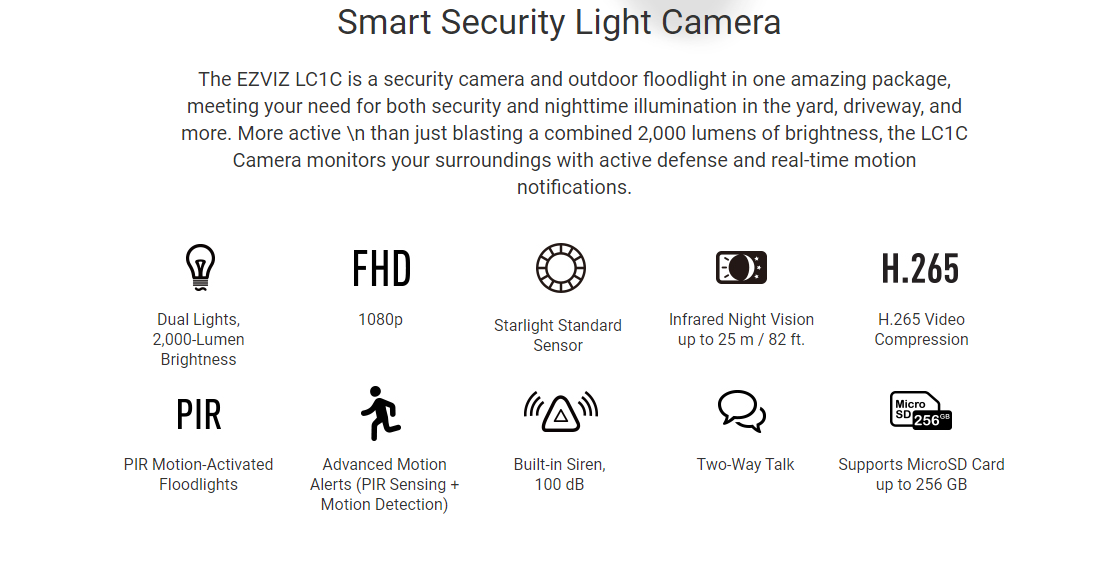 EZVIZ LC1C Black 2MP Smart Security Light Camera