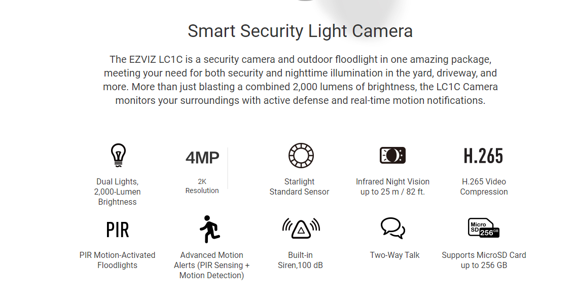 EZVIZ LC1C White 2MP Smart Security Light Camera