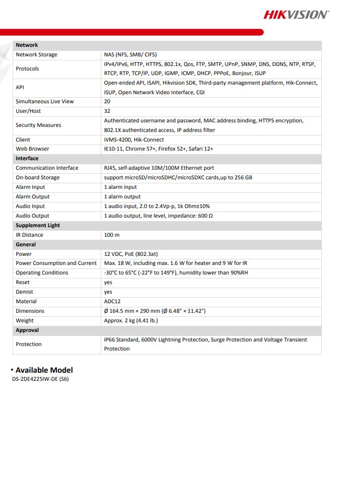 HIKVISIION DS-2DE4225IW-DE(S6) 4" 2MP 25X Powered by DarkFighter IR Network Speed Dome with brackets