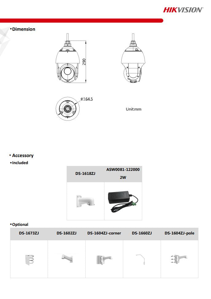 HIKVISIION DS-2DE4225IW-DE(S6) 4" 2MP 25X Powered by DarkFighter IR Network Speed Dome with brackets