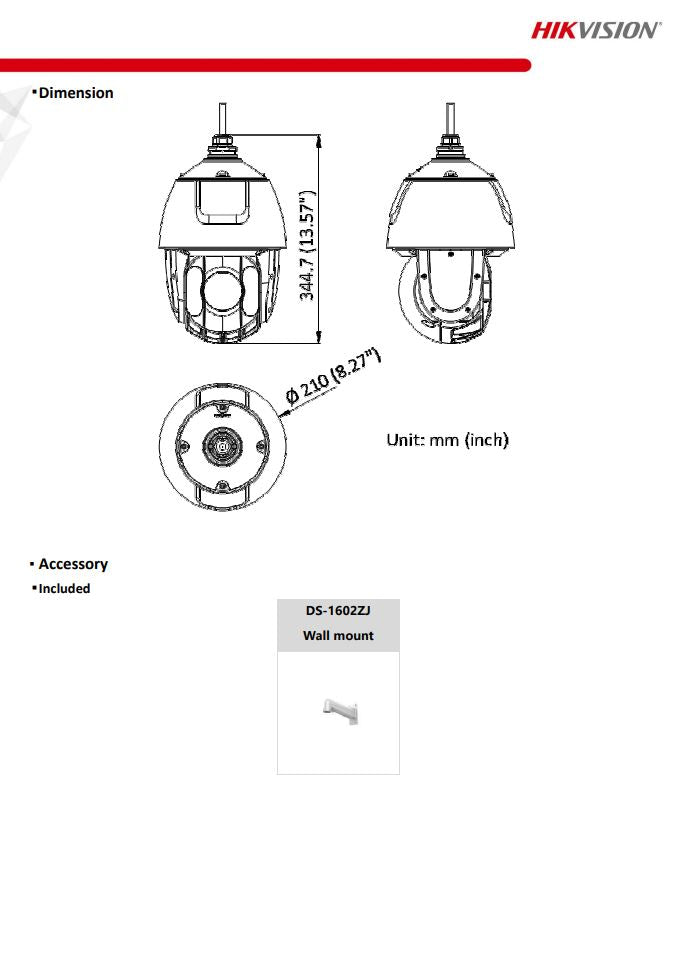 HIKVISIION DS-2DE5425IW-AE(T5) 5" 4MP 25X Powered by DarkFighter IR Network Speed Dome with brackets