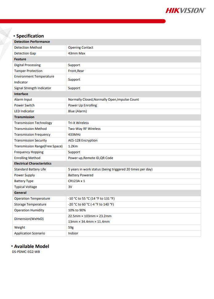 HIKVISION DS-PDMC-EG2-WB  AX Pro Wireless Magnetic Contact