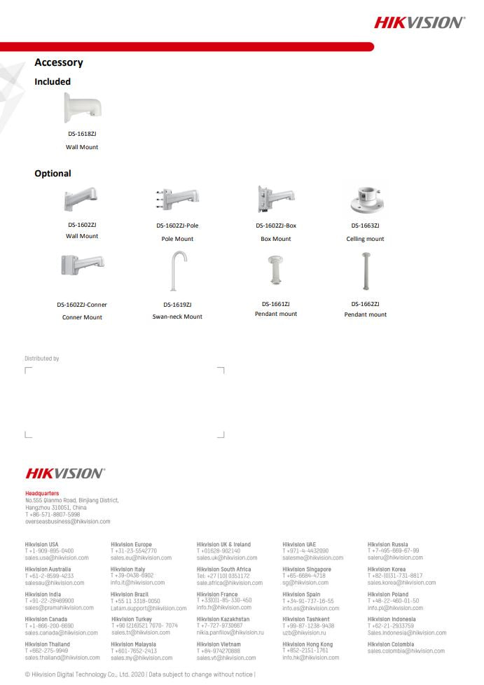 HIKVISION DS-2AE4215T-D(E) with brackets 4" 2MP 15X Powered by DarkFighter Analog Speed Dome