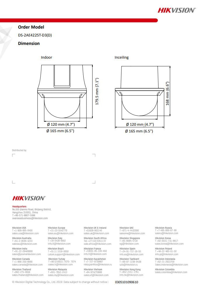 HIKVISION DS-2AE4225T-D3(D) 4" 2MP 25X Powered by DarkFighter Indoor Analog Speed Dome