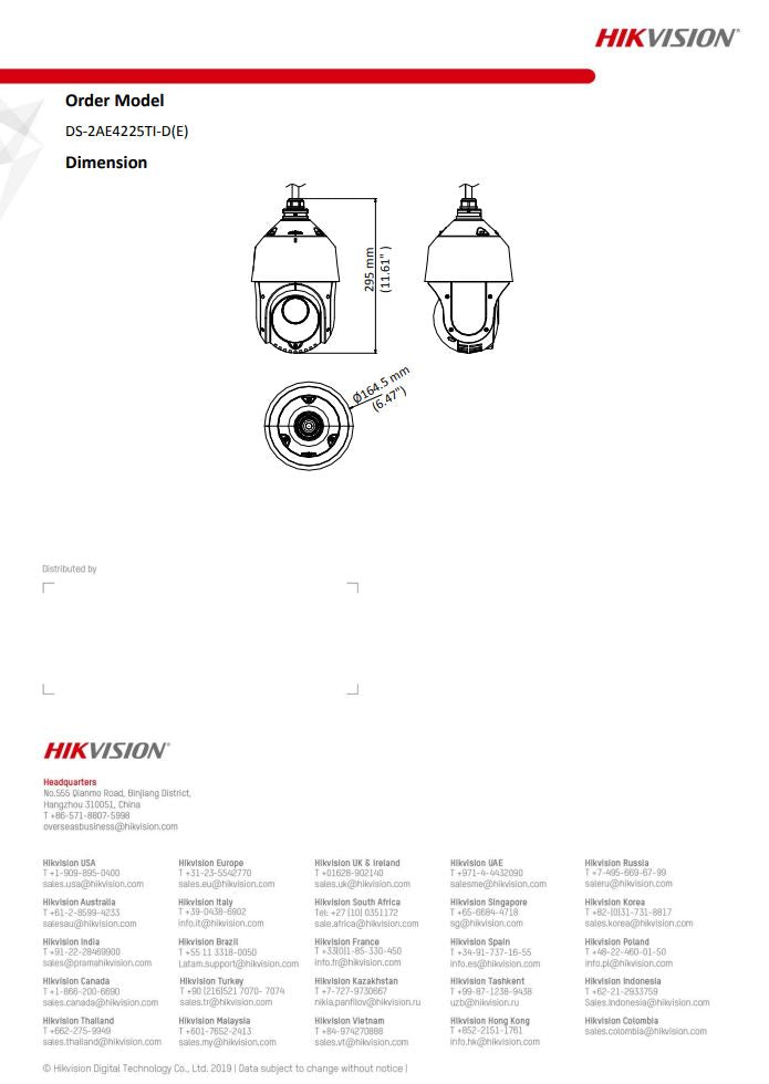 HIKVISION DS-2AE4225TI-D(E) with brackets 4" 2MP 25X Powered by DarkFighter IR Analog Speed Dome