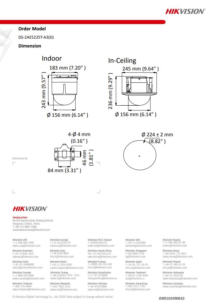 HIKVISION DS-2AE5225T-A3(D) 5" 2MP 25X Powered by DarkFighter Indoor Analog Speed Dome