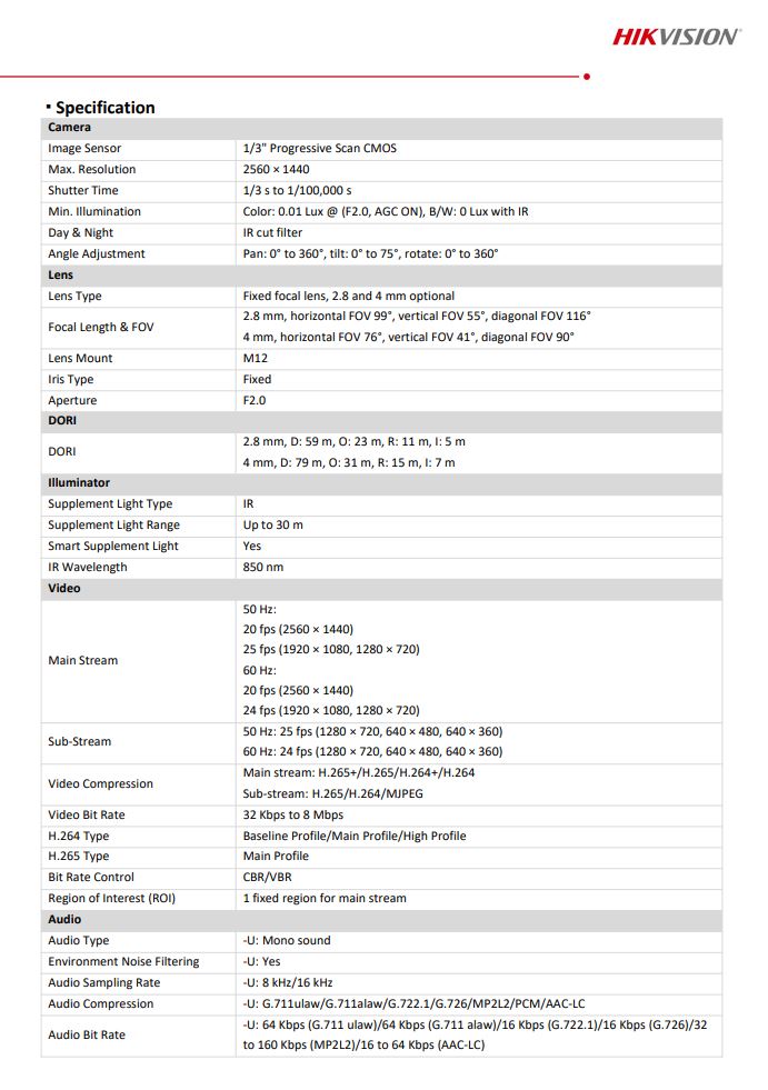 HIKVISION DS-2CD1343G2-I 4MP Motion2.0 Fixed Turret Network Camera