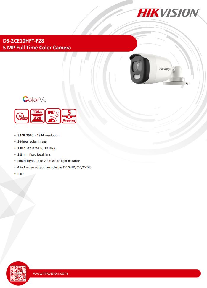 HIKVISION DS-2CE10HFT-F28 5MP ColorVu Fixed Mini Bullet Camera