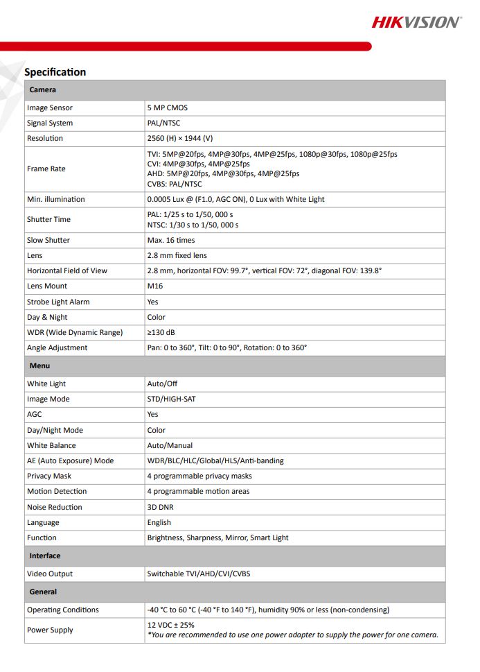 HIKVISION DS-2CE10HFT-F28 5MP ColorVu Fixed Mini Bullet Camera