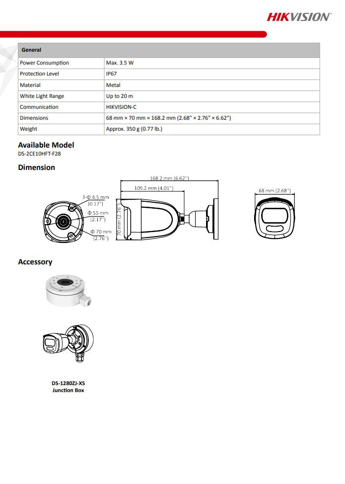 HIKVISION DS-2CE10HFT-F28 5MP ColorVu Fixed Mini Bullet Camera