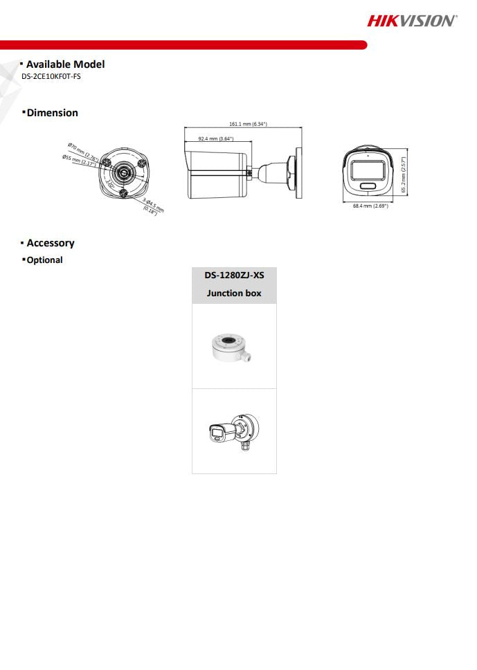 HIKVISION DS-2CE10KF0T-FS 3K ColorVu Audio Fixed Mini Bullet Camera
