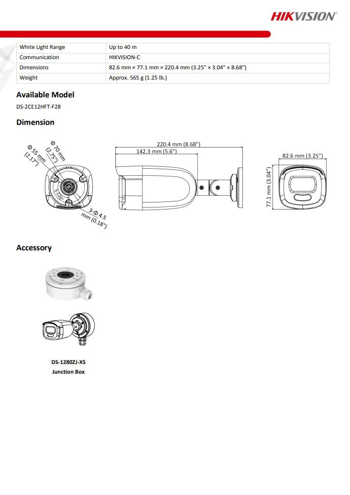 HIKVISION DS-2CE12HFT-F28 5MP ColorVu Fixed Bullet Camera