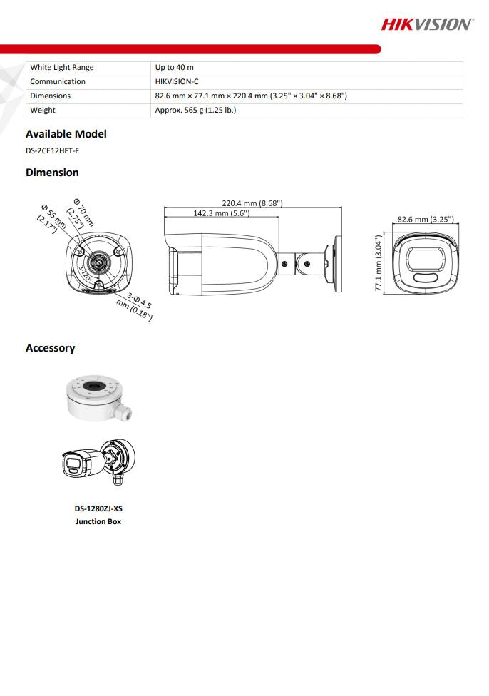 HIKVISION DS-2CE12HFT-F 5MP ColorVu Fixed Bullet Camera