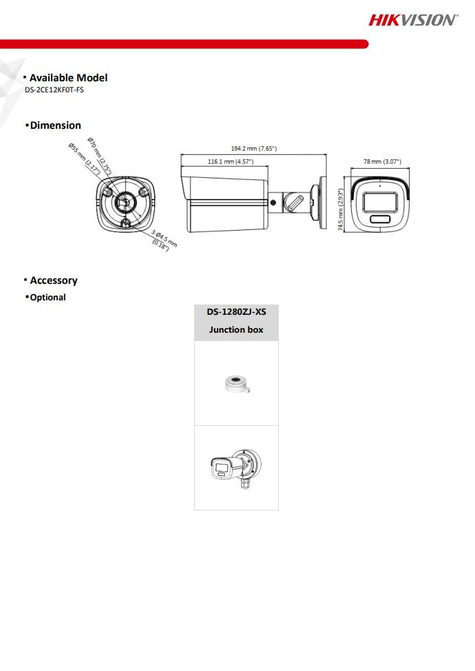 HIKVISION DS-2CE12KF0T-FS 3K ColorVu Audio Fixed Bullet Camera