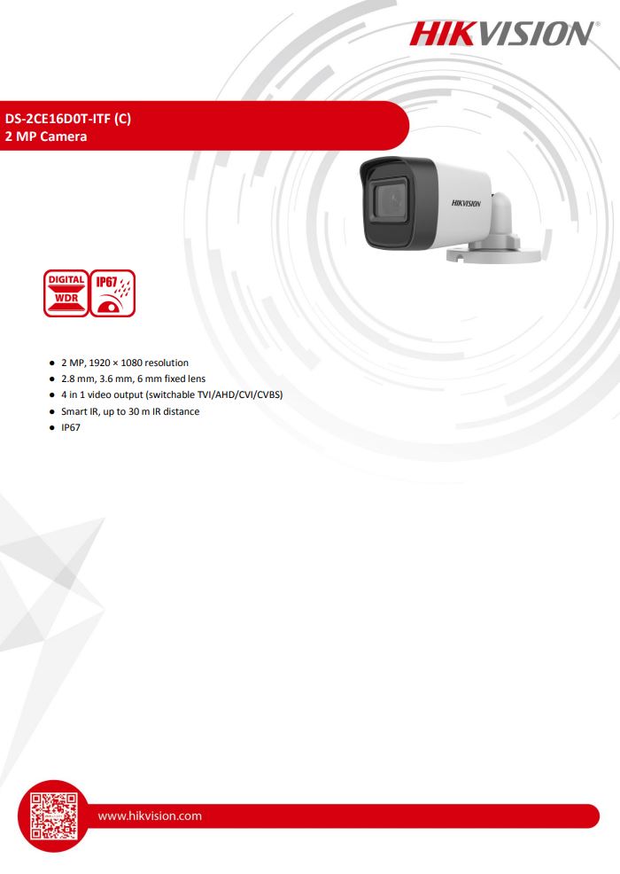 HIKVISION DS-2CE16D0T-ITF(C) 2MP IR EXIR Mini Bullet Camera