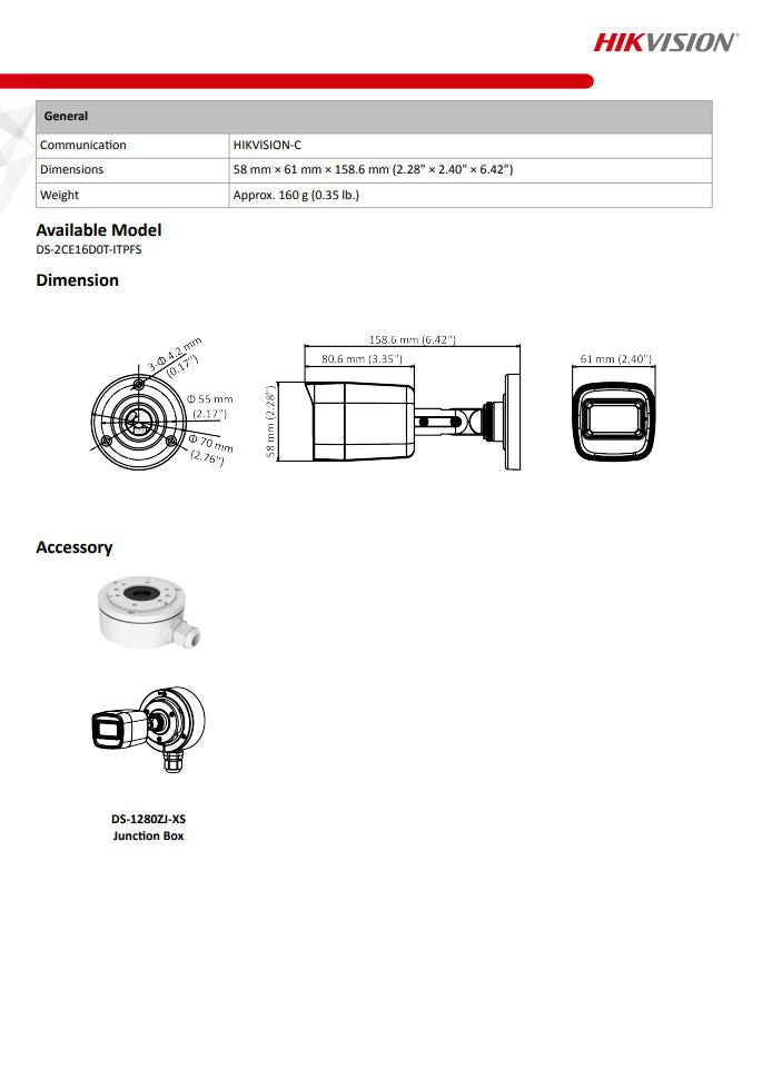 HIKVISION DS-2CE16D0T-ITPFS 2MP Audio Fixed Mini Bullet Camera