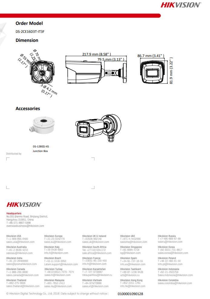 HIKVISION DS-2CE16D3T-IT3F 2MP Ultra Low Light Fixed Bullet Camera