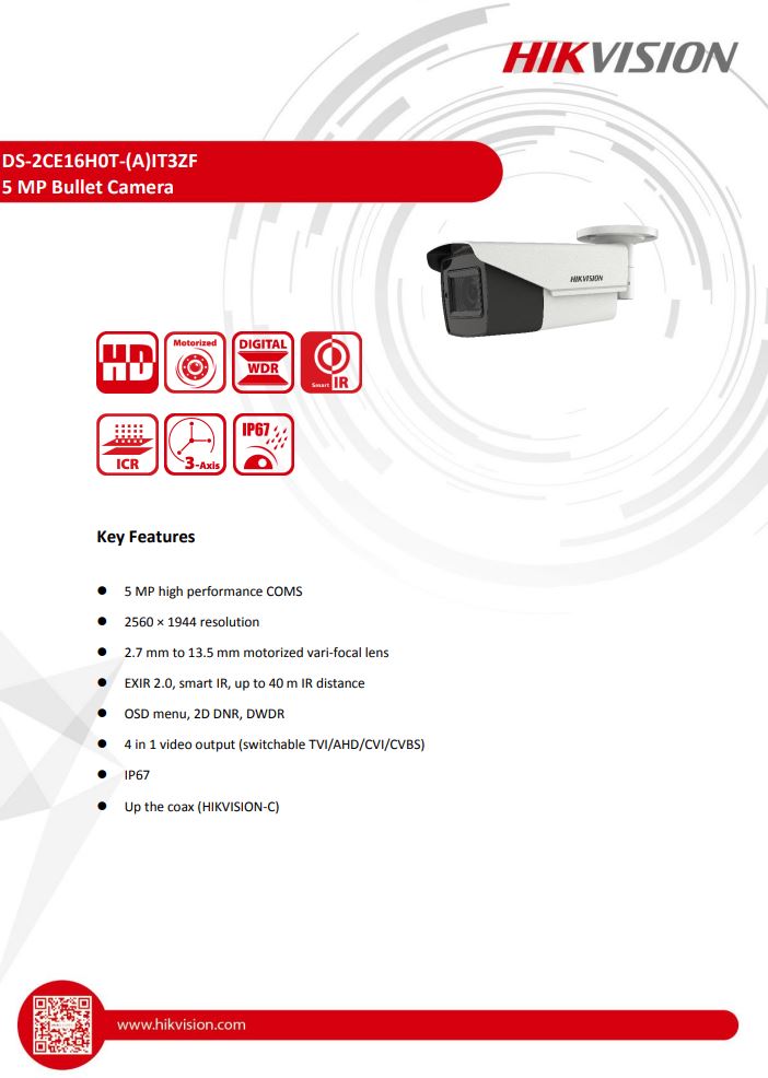 HIKVISION DS-2CE16H0T-IT3ZF 5MP Motorized Varifocal Bullet Camera