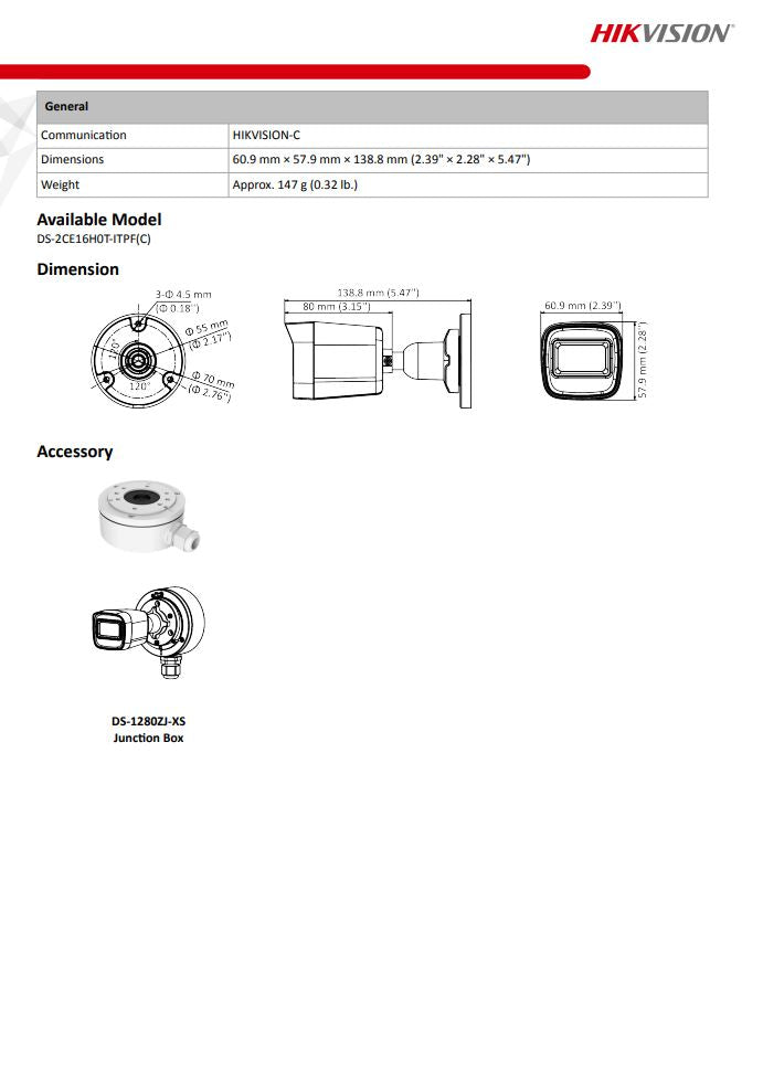 HIKVISION DS-2CE16H0T-ITPF(C) 5MP Fixed Mini Bullet Camera