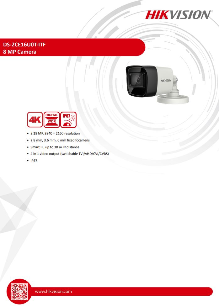 HIKVISION DS-2CE16U0T-ITF 4K Fixed Mini Bullet Camera