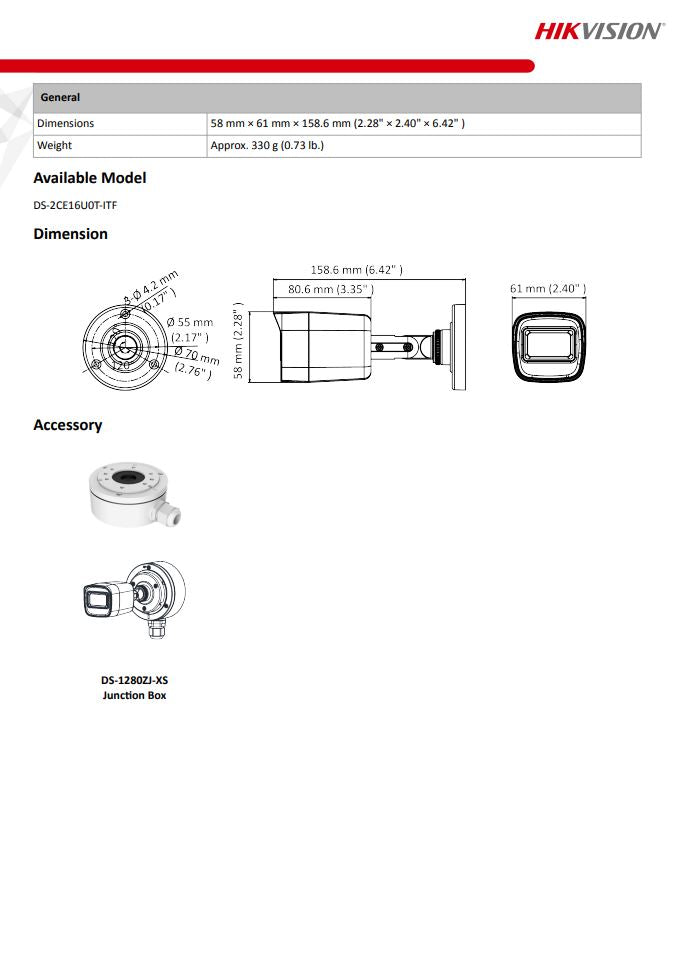 HIKVISION DS-2CE16U0T-ITF 4K Fixed Mini Bullet Camera