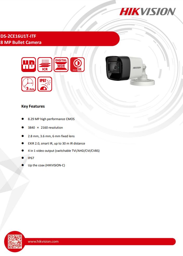 HIKVISION DS-2CE16U1T-ITF 4K Fixed Mini Bullet Camera