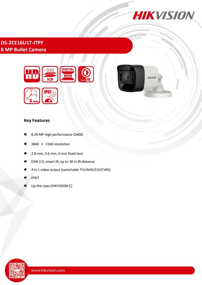 HIKVISION DS-2CE16U1T-ITPF 4K Fixed Mini Bullet Camera