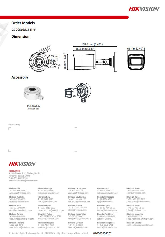 HIKVISION DS-2CE16U1T-ITPF 4K Fixed Mini Bullet Camera