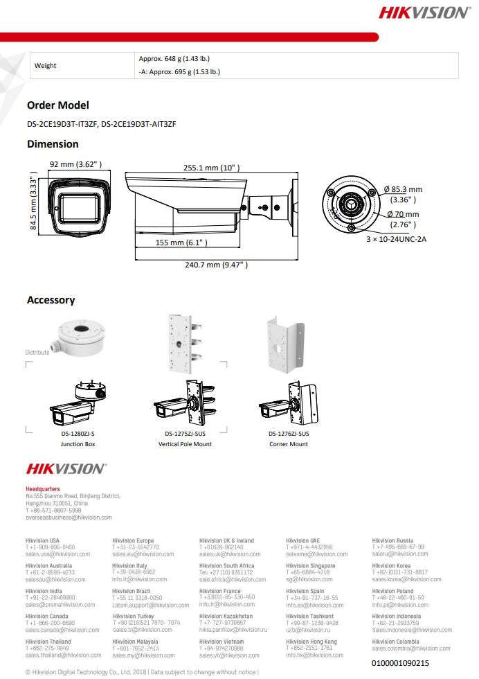 HIKVISION DS-2CE19D3T-AIT3ZF 2MP Ultra Low Light Motorized Varifocal Bullet Camera