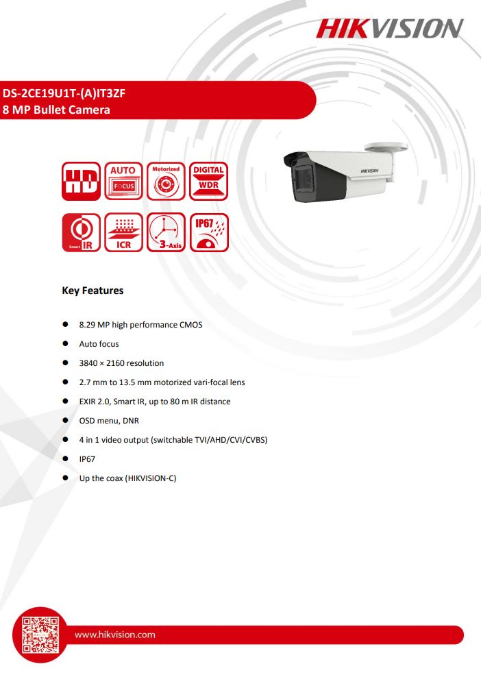 HIKVISION DS-2CE19U1T-IT3ZF 4K Motorized Varifocal Bullet Camera